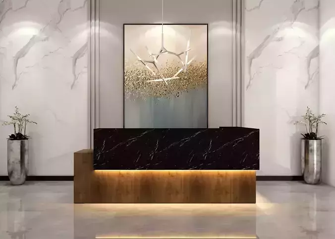Reception 3D model modern desk with marble counter top