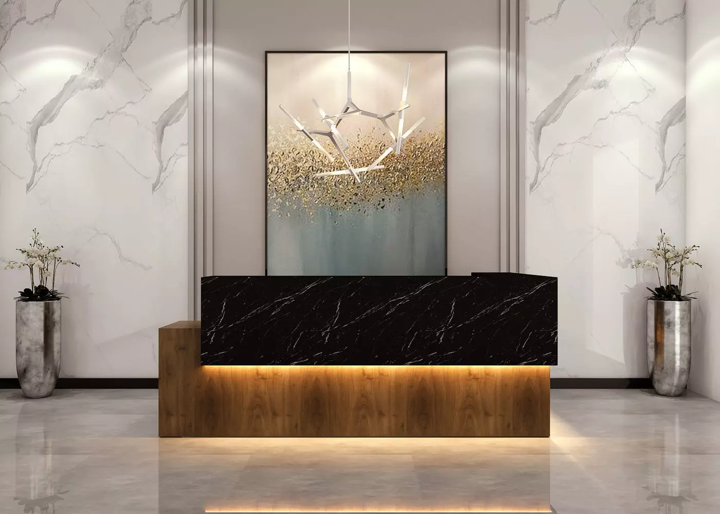 Reception 3D model modern desk with marble counter top 3D model_0