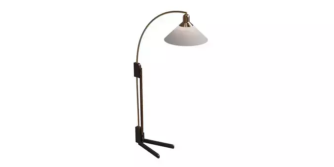 Weathered Brass And Dark Brown Wood Arc Lamp 3D model