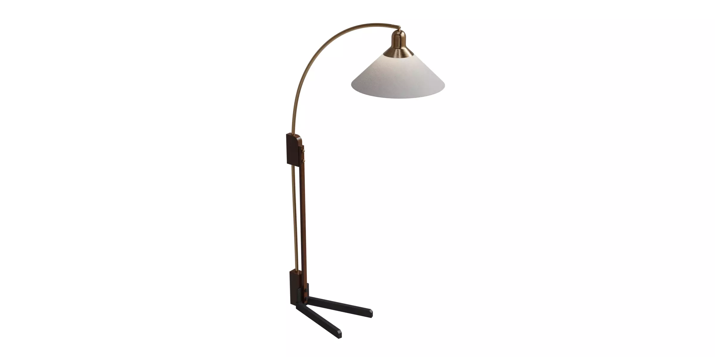 Weathered Brass And Dark Brown Wood Arc Lamp 3D model_0