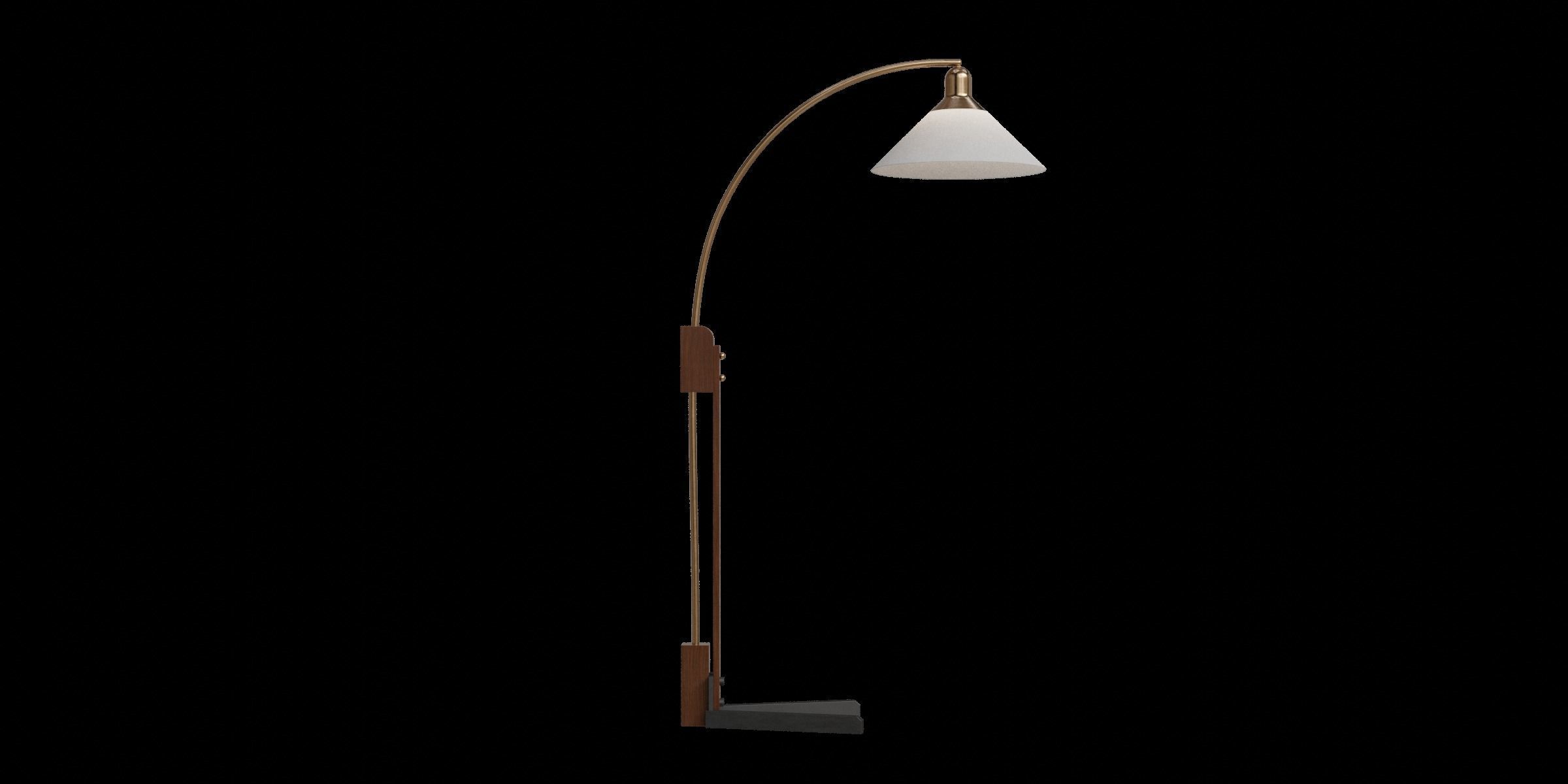 Weathered Brass And Dark Brown Wood Arc Lamp 3D model_4