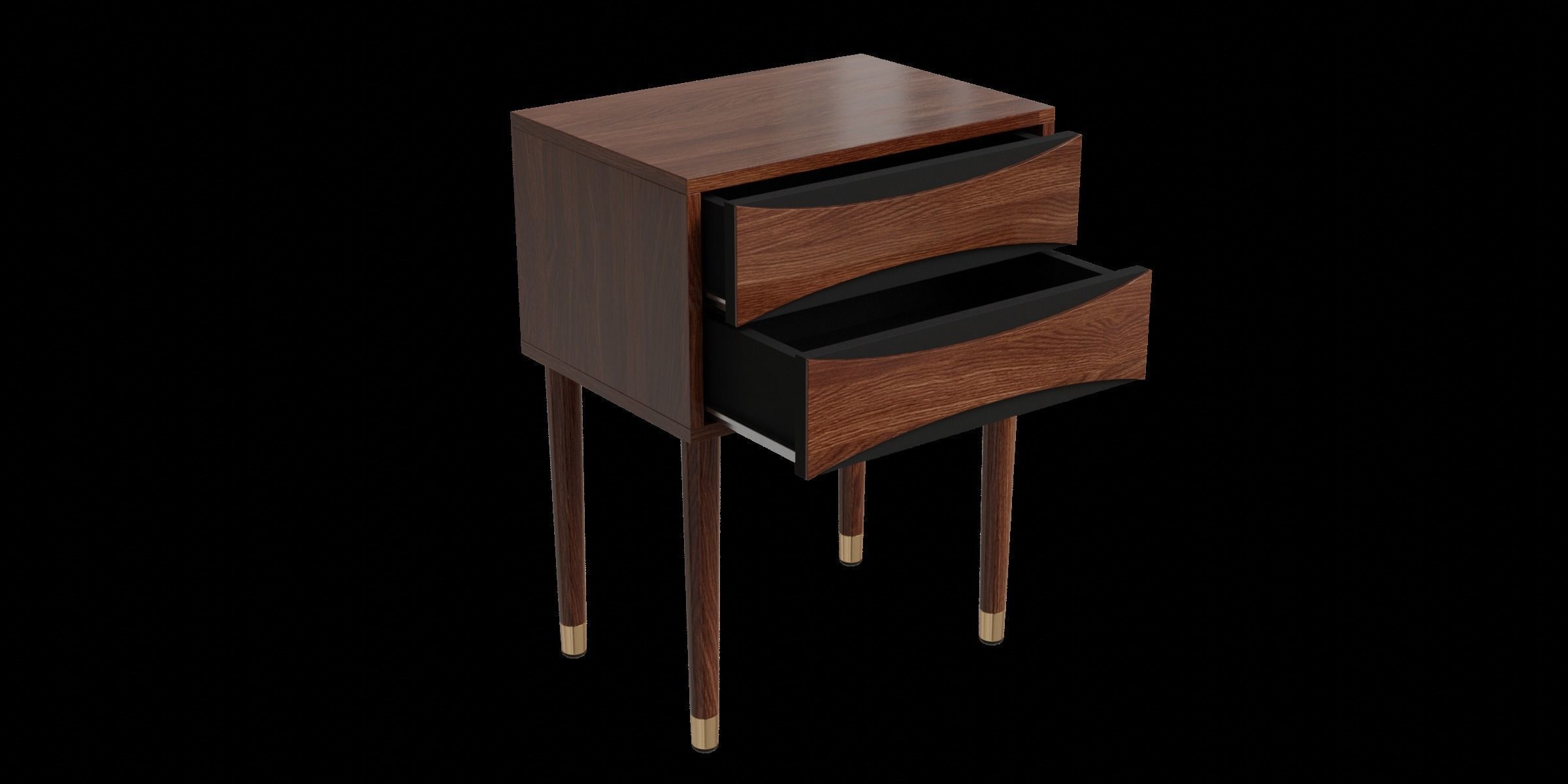 Walnut Modern Wooden Side Table With Storage 3D model_2
