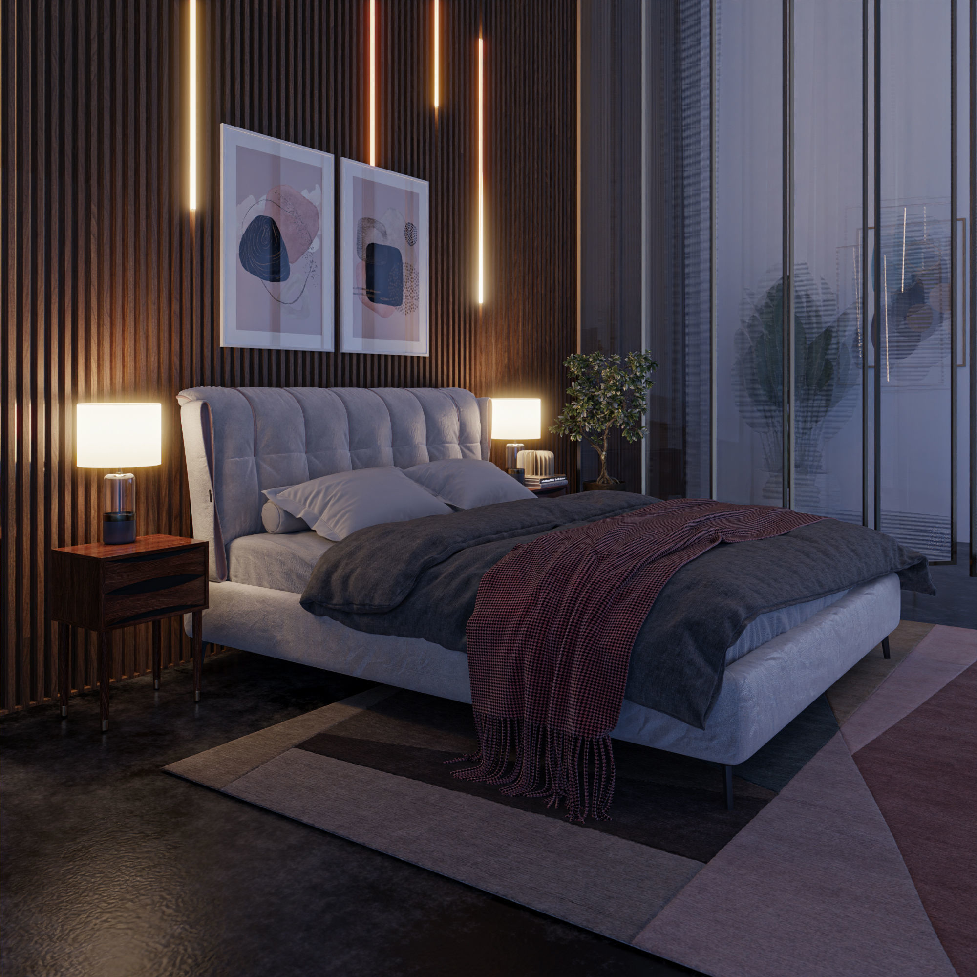 Walnut Modern Wooden Side Table With Storage 3D model_8