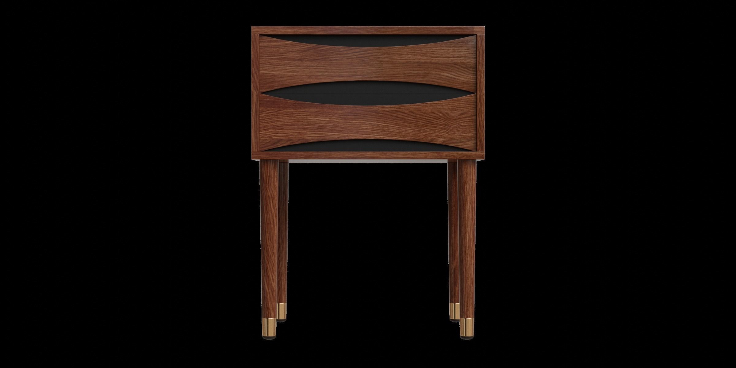 Walnut Modern Wooden Side Table With Storage 3D model_3