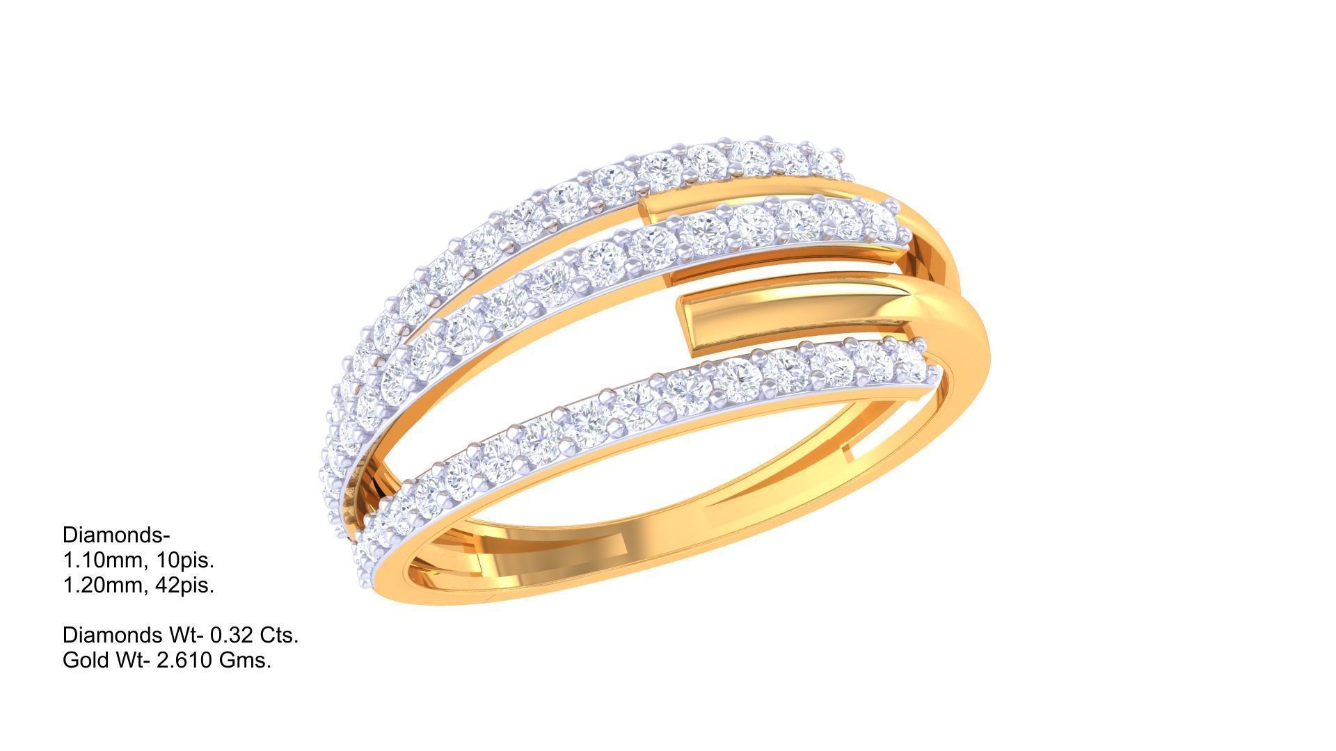 Fancy Stylish Three Band Ring 3dm STL OBJ FBX Renders Details 3D print model_1