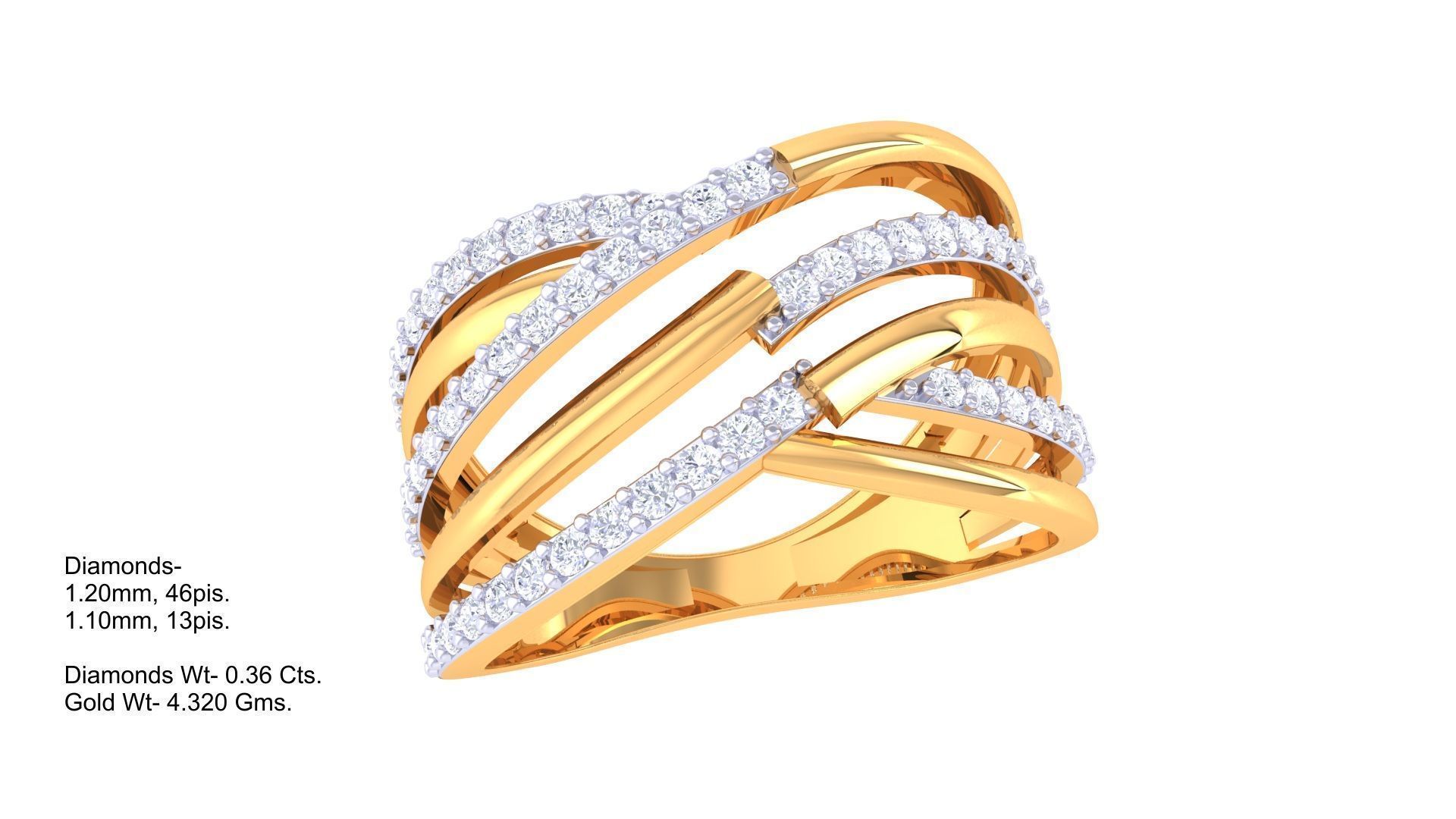 Fancy Stylish Four Band Ring 3dm STL OBJ FBX Renders Details 3D print model_1