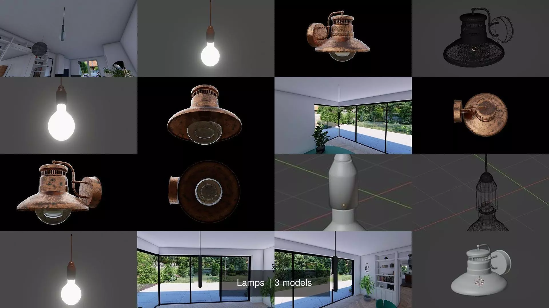 Lamps copper wall light 3D Model Collection_0