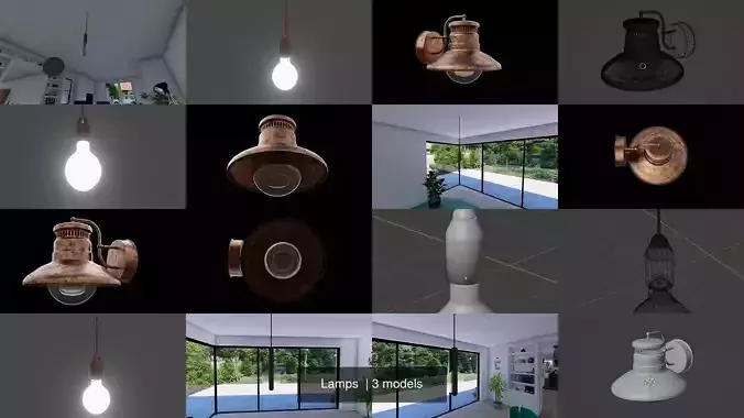 Lamps copper wall light 3D Model Collection