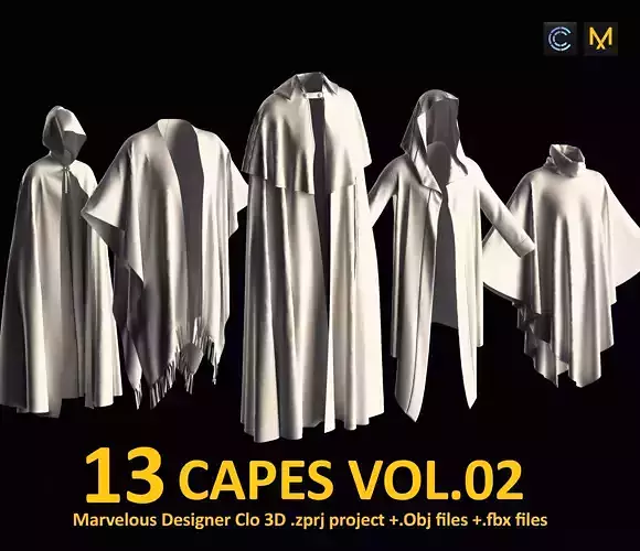 13 Cape MODELS for female and male VOL02  Marvelous Designer Low-poly 3D model