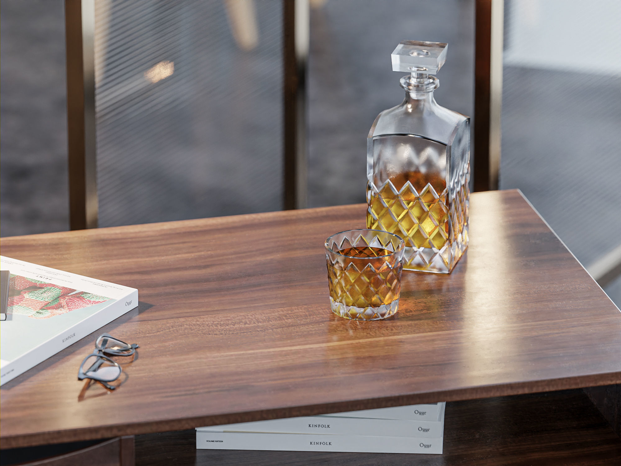 Walnut Modern Wooden Coffee Table With Storage 3D model_8