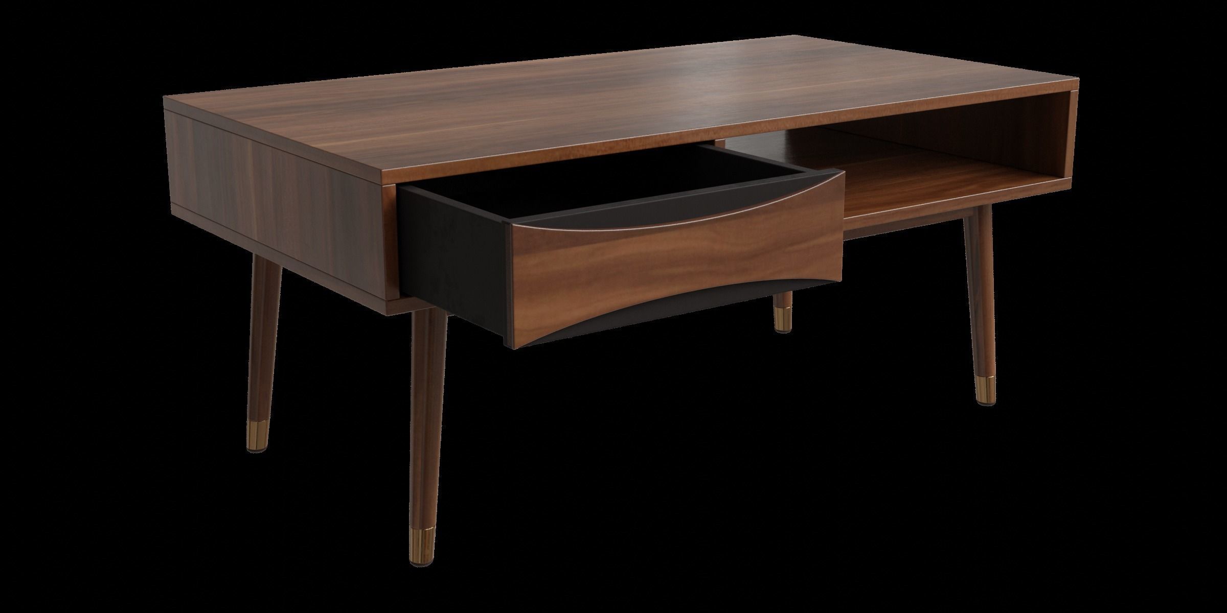 Walnut Modern Wooden Coffee Table With Storage 3D model_2