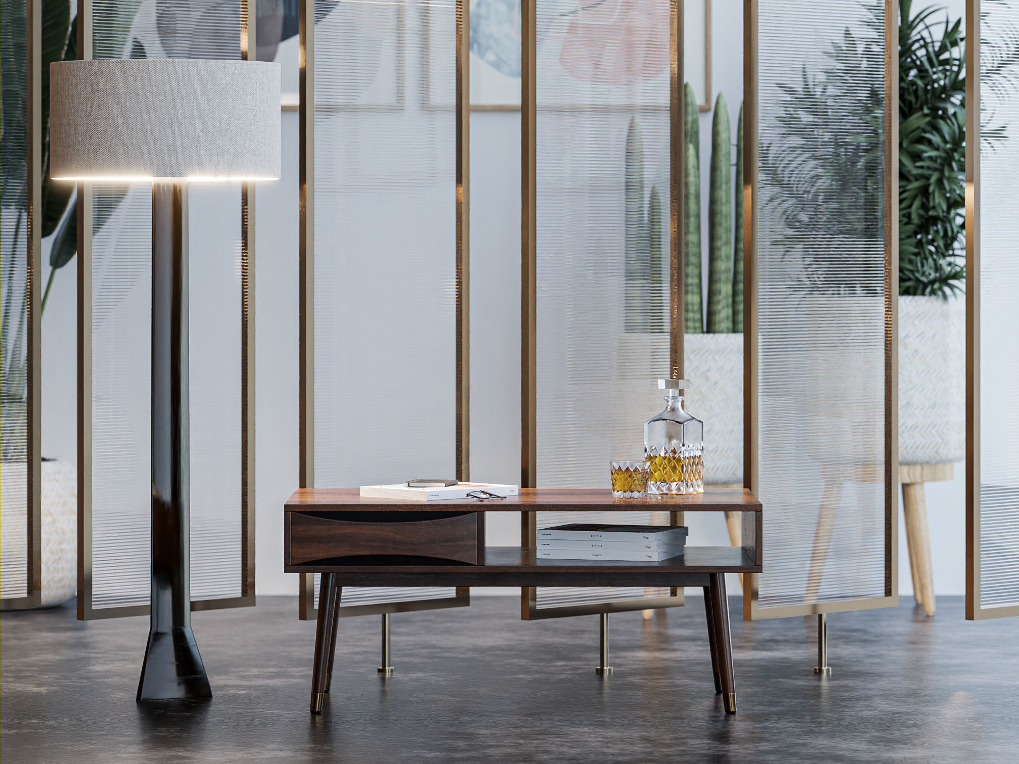 Walnut Modern Wooden Coffee Table With Storage 3D model_7