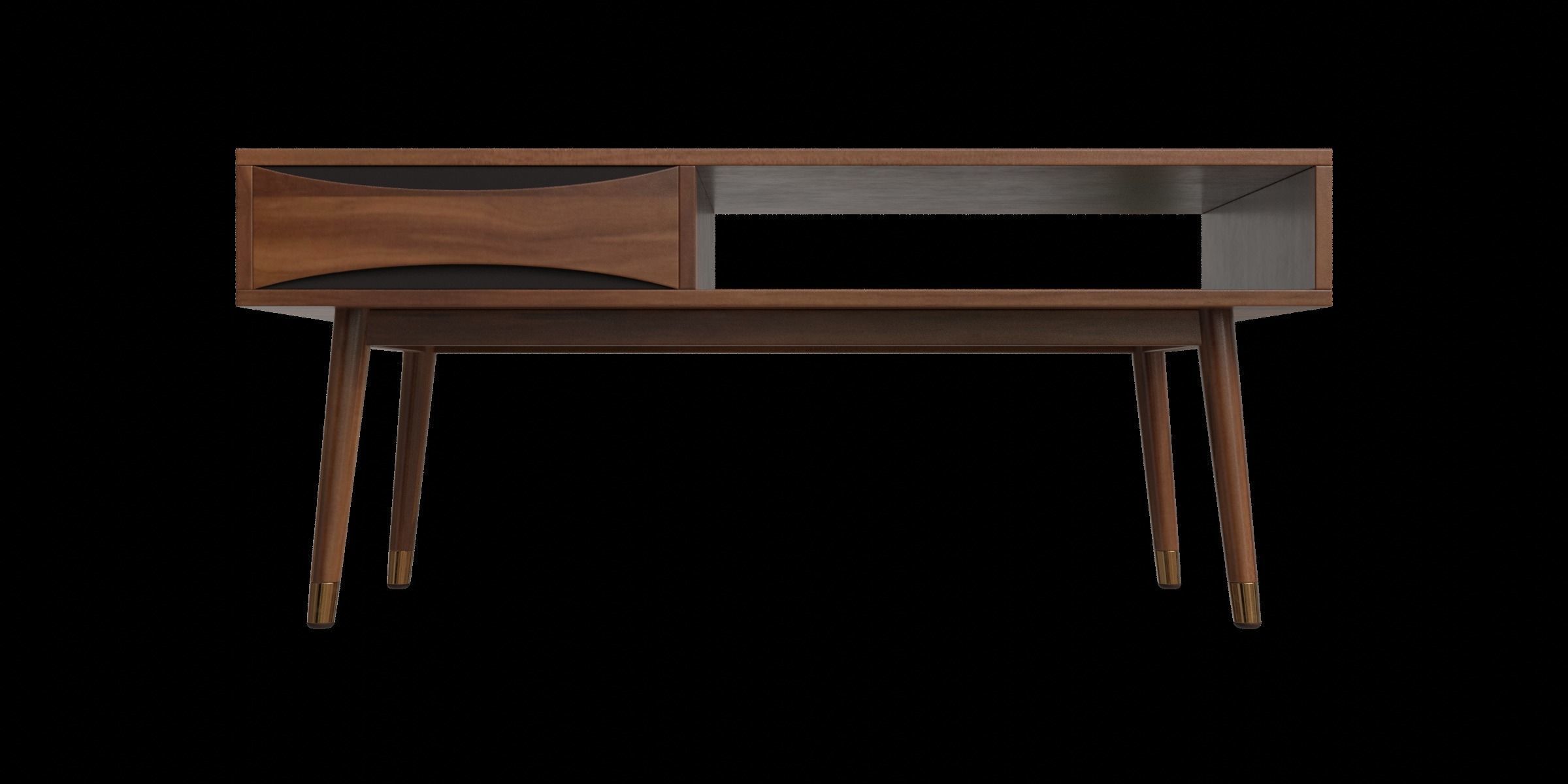 Walnut Modern Wooden Coffee Table With Storage 3D model_3