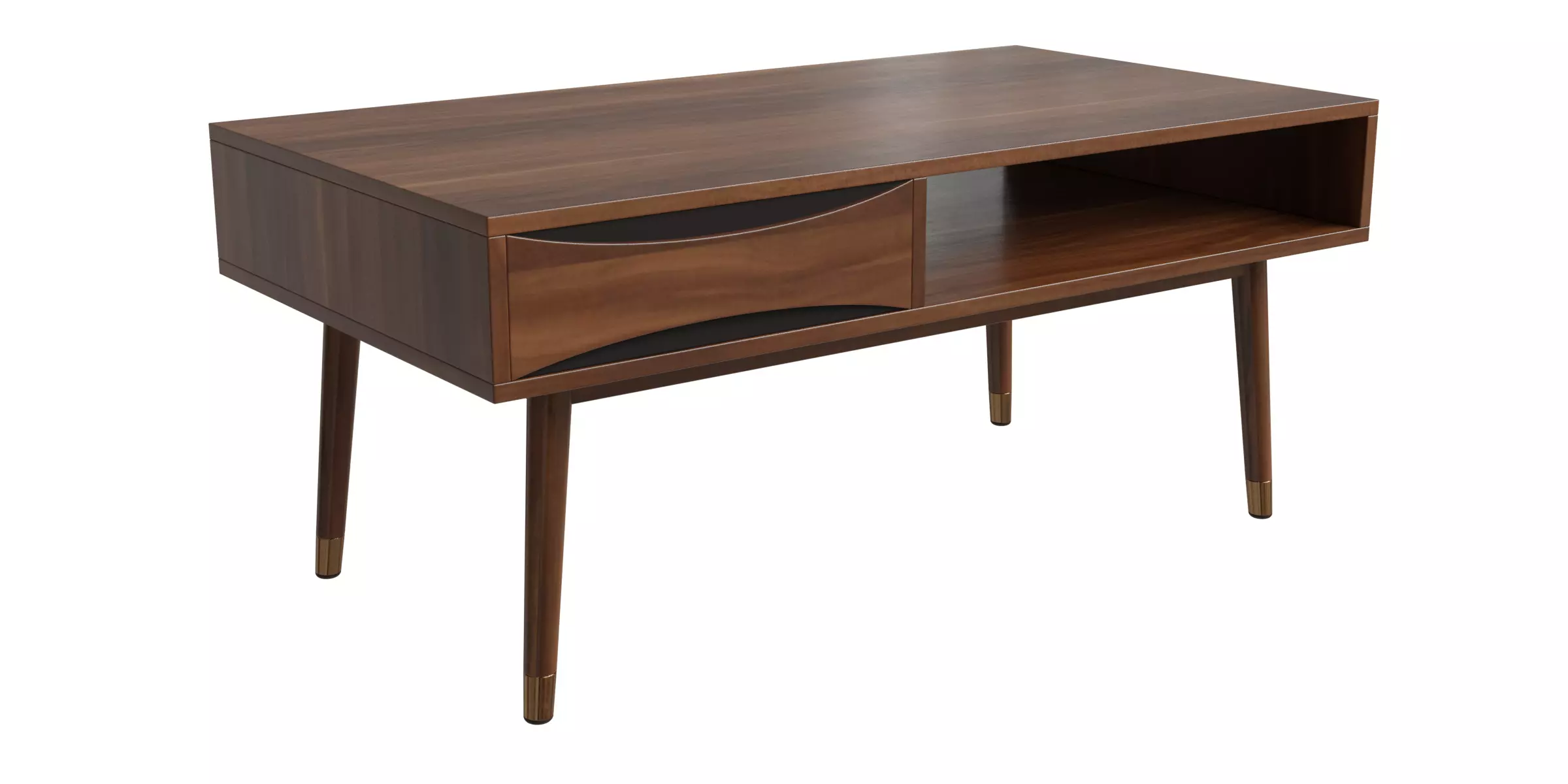 Walnut Modern Wooden Coffee Table With Storage 3D model_0