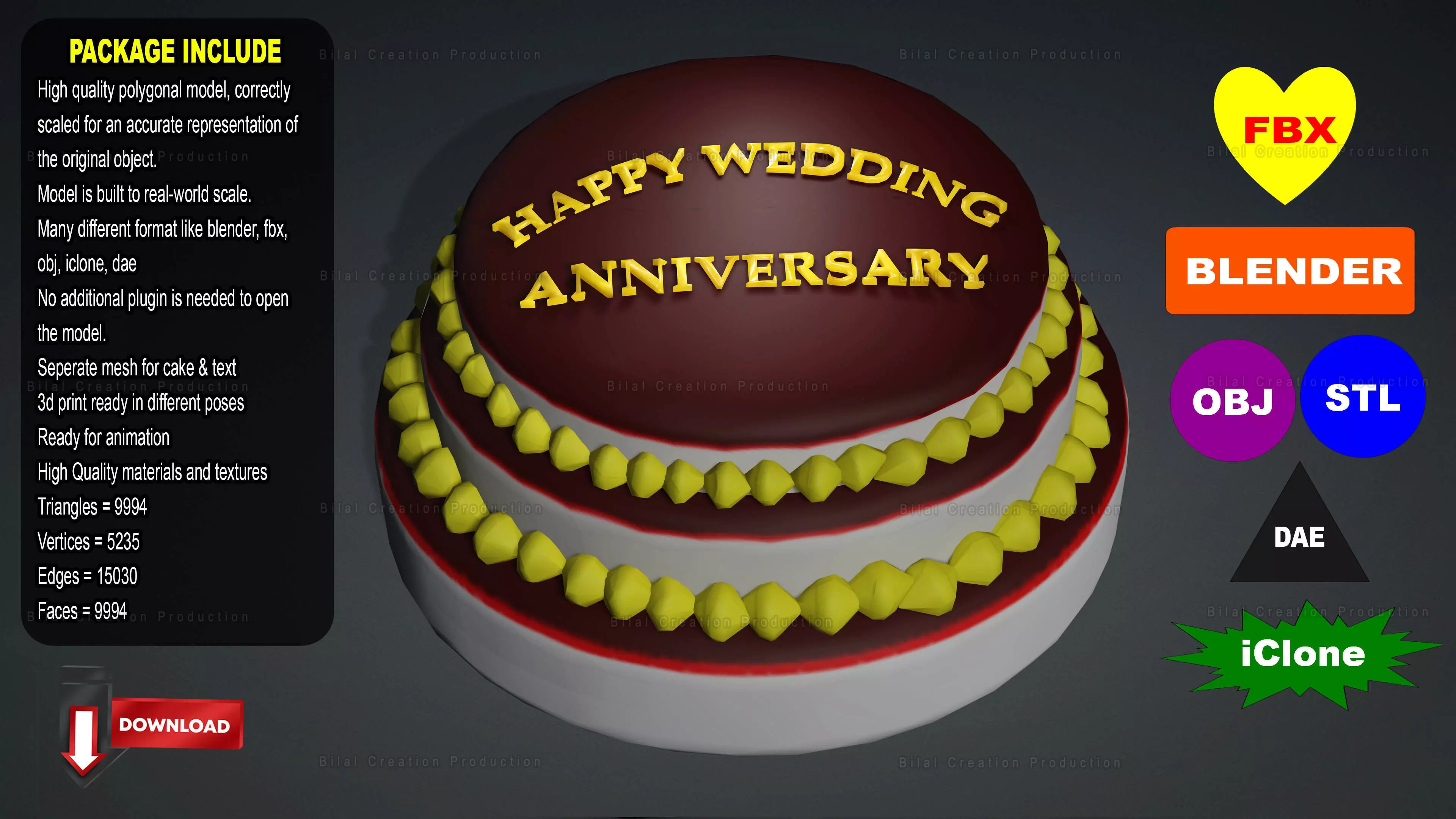 Marriage Anniversary Cake FREE Low-poly 3D model_0