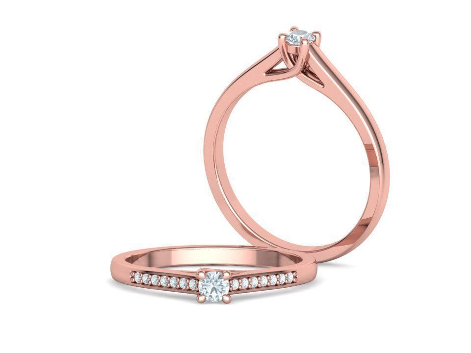 Engagement solitaire 4 prong ring 3mm main stone 3dmodel 3D print model_4