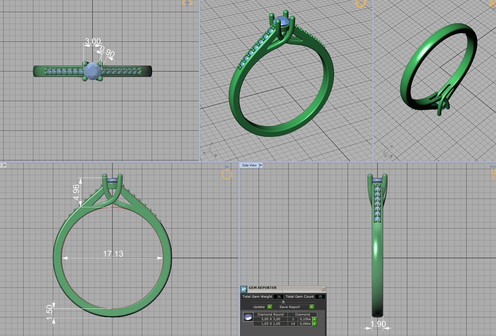 Engagement solitaire 4 prong ring 3mm main stone 3dmodel 3D print model_13