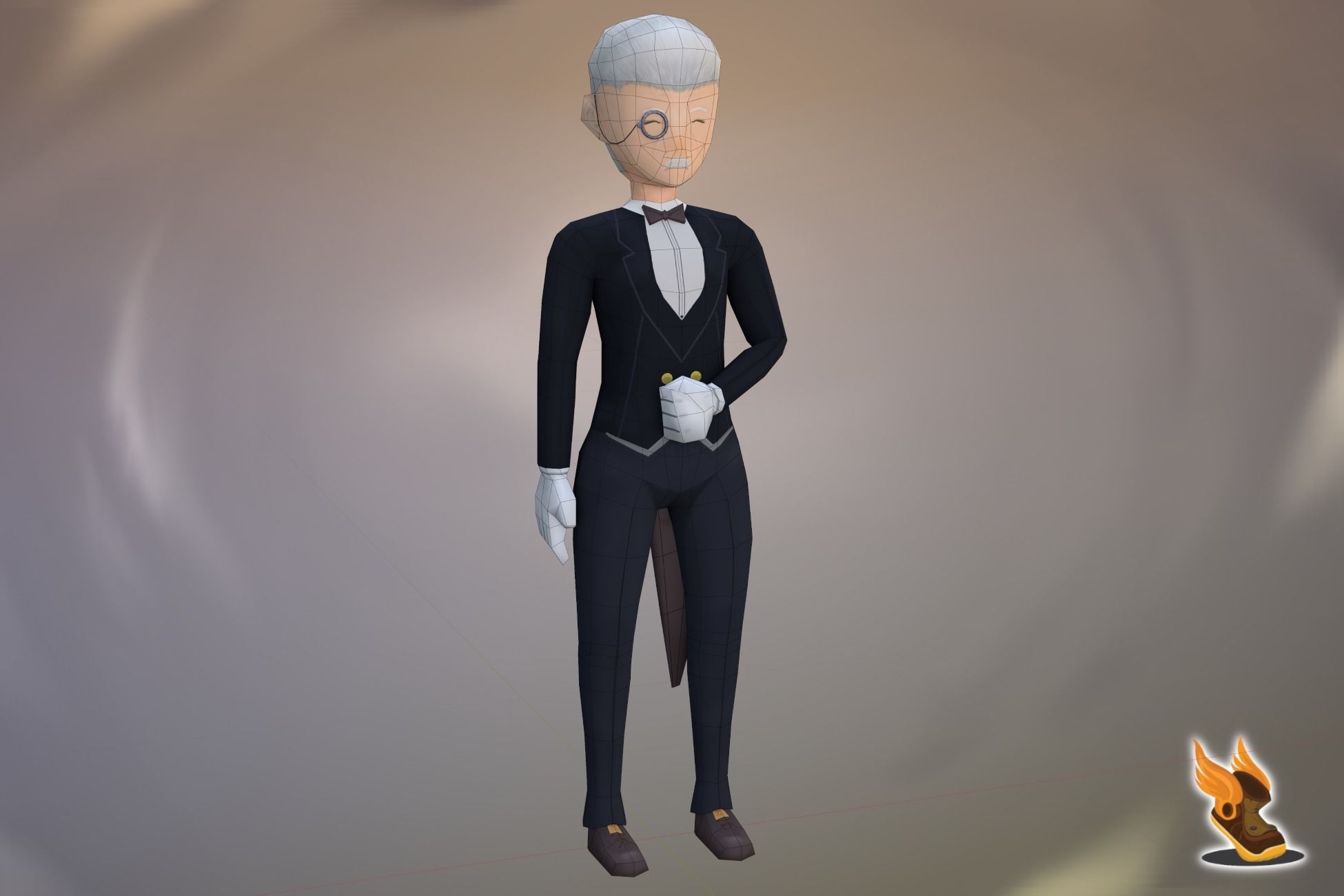 Stylized NPC - Rich Gentleman Butler Low-poly 3D model_5