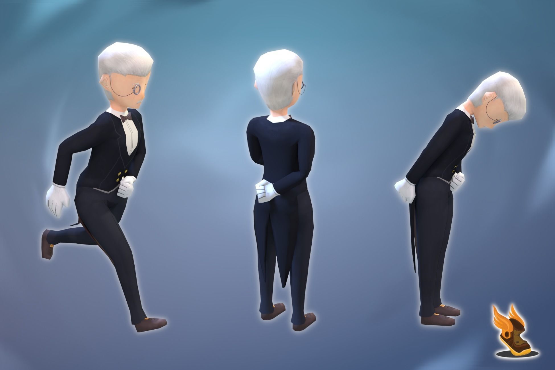 Stylized NPC - Rich Gentleman Butler Low-poly 3D model_2