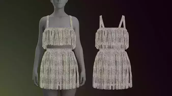 Rhinestone Two Piece Dress Fitted to Gen8 Body Mesh