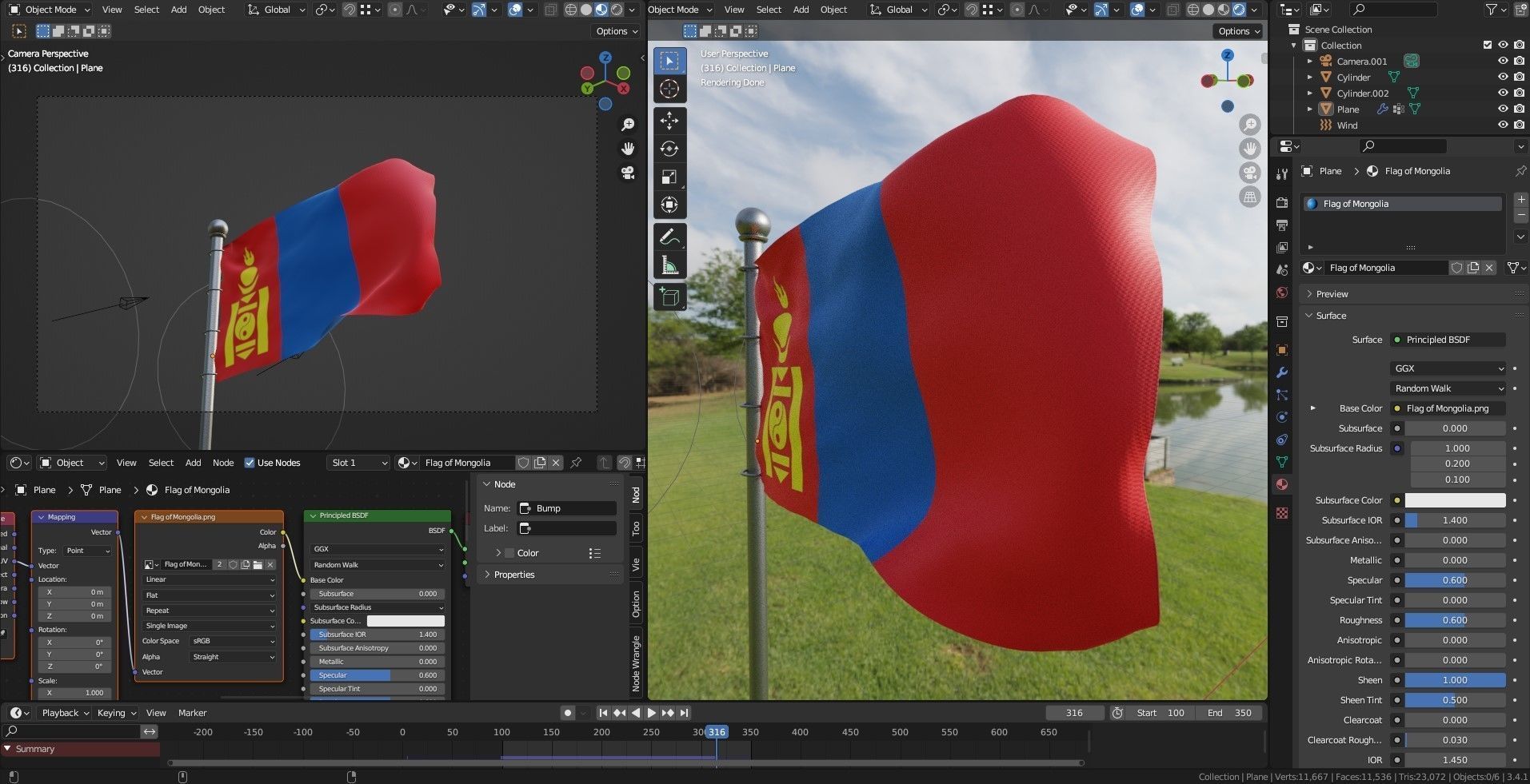 Animated Mongolia Flags 3D model_3
