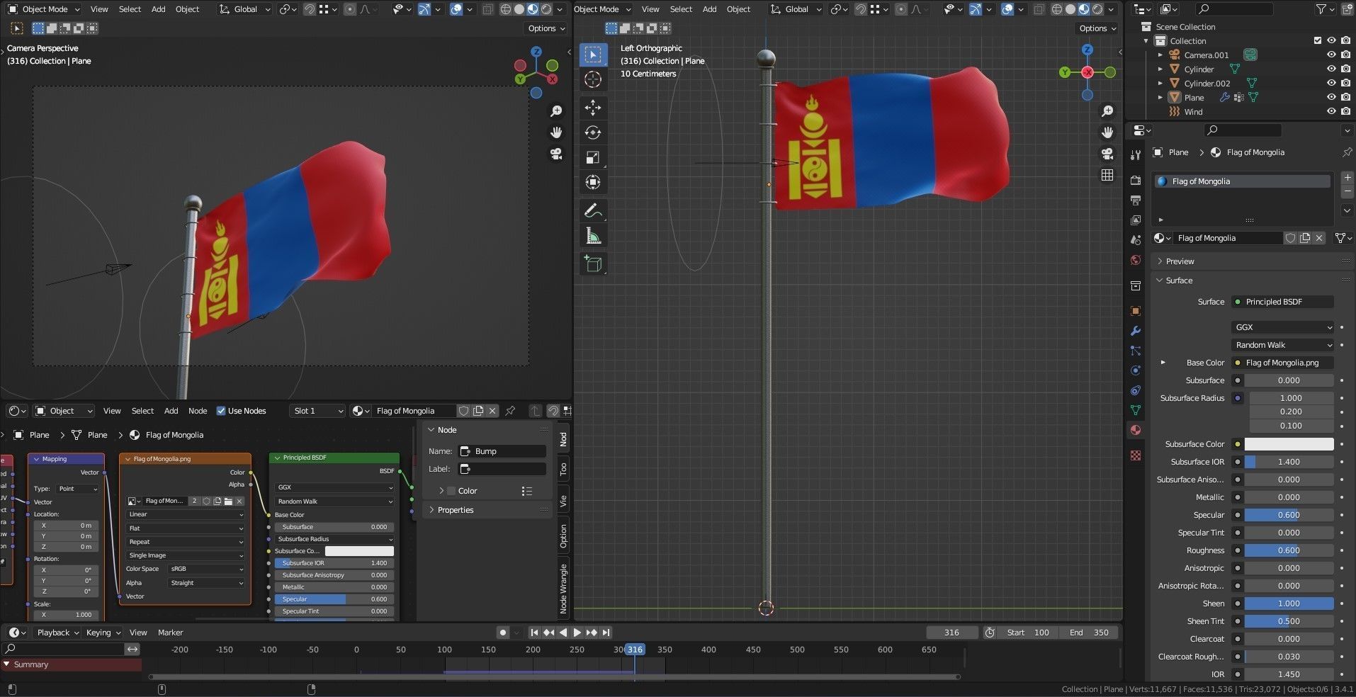Animated Mongolia Flags 3D model_4