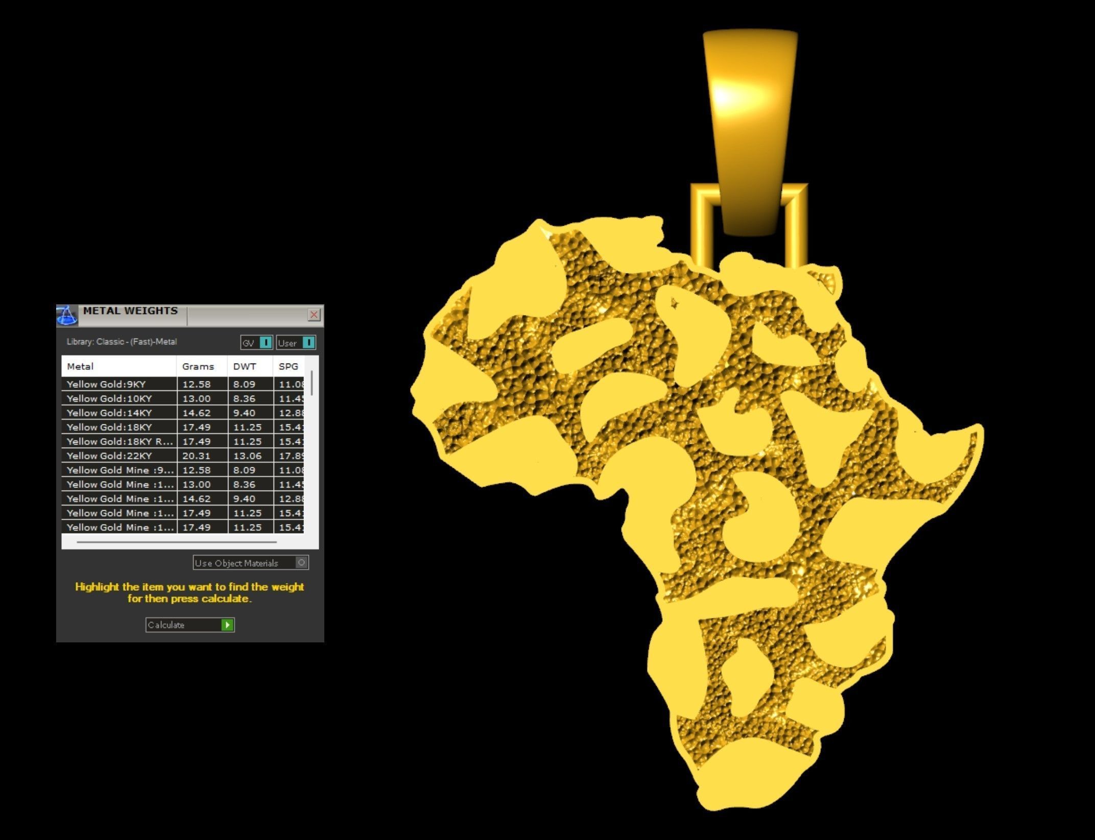 African Country Map Nugget Pendant  3D print model_7