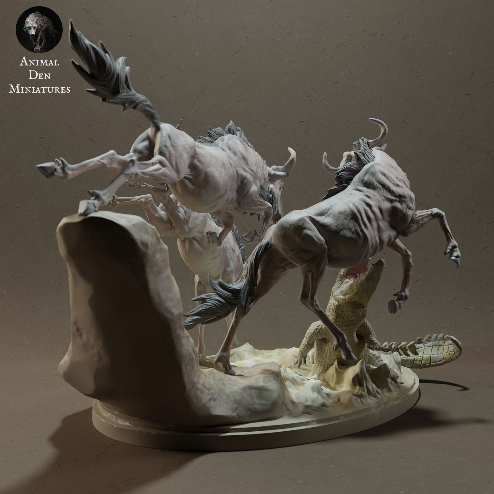 Wildebeest Crossing with Nile Crocodile 3D print model_2