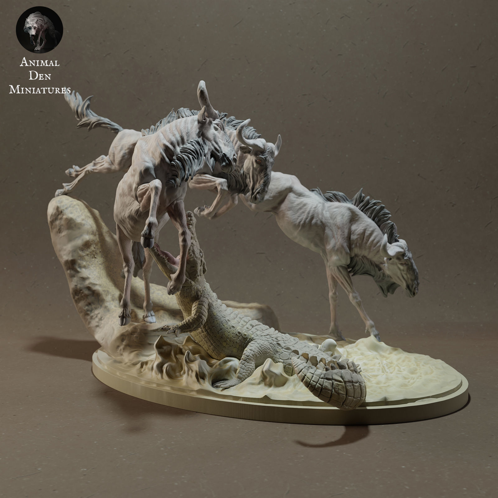 Wildebeest Crossing with Nile Crocodile 3D print model_1