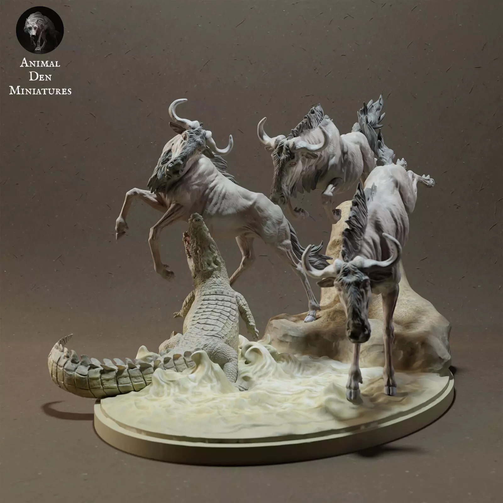 Wildebeest Crossing with Nile Crocodile 3D print model_0