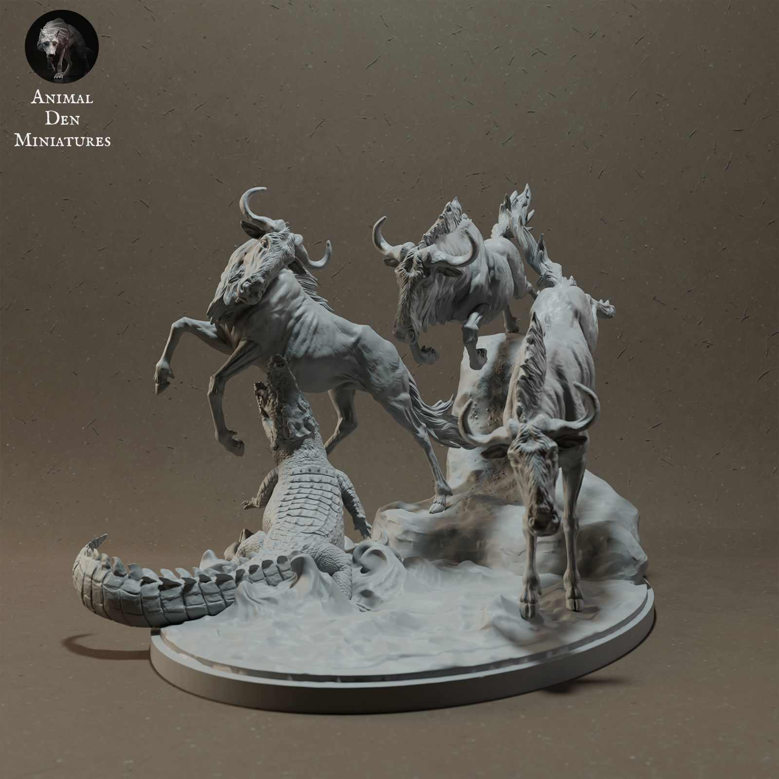 Wildebeest Crossing with Nile Crocodile 3D print model_4