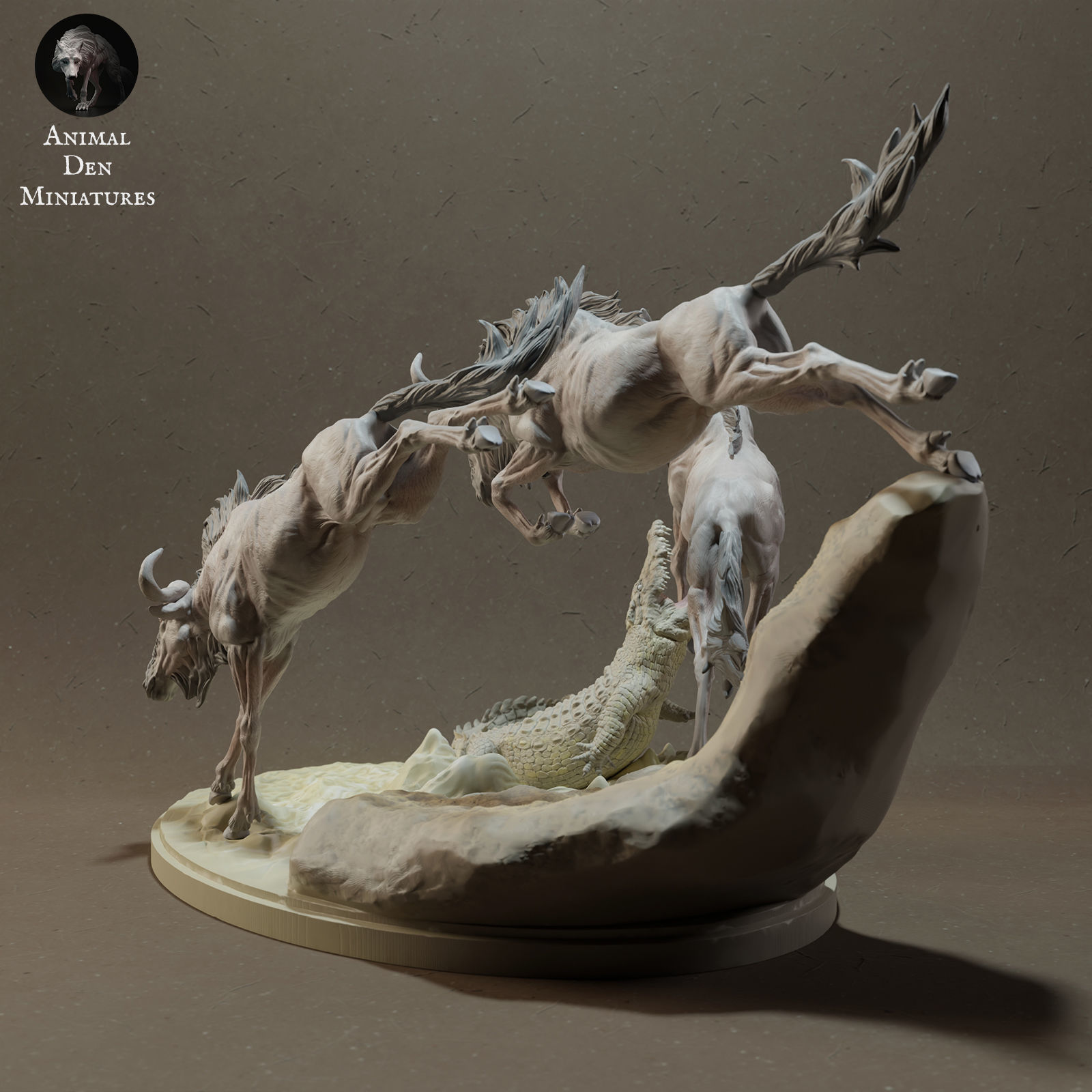 Wildebeest Crossing with Nile Crocodile 3D print model_3