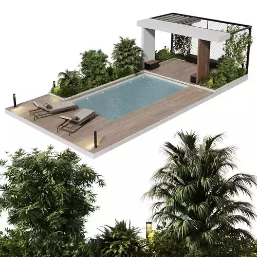 Landscape furniture with Pool and roof garden 23 Low-poly 3D model