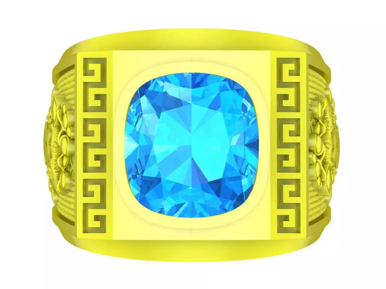 Luxury Greek Key Cushion Cut Signet Ring 3D Model 4786 3D print model
