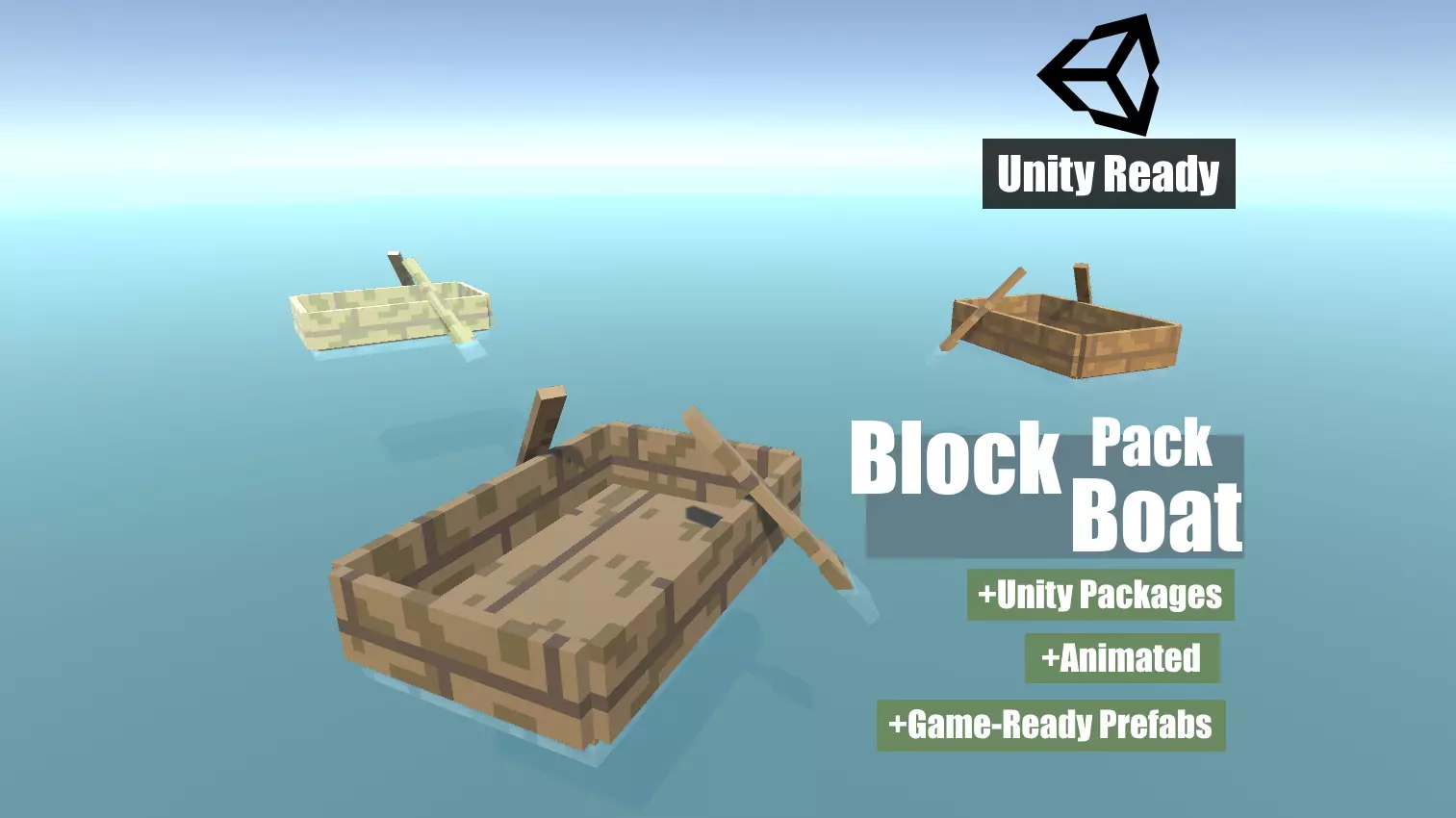 Block Pack Boat - block styled voxel boat Low-poly 3D model