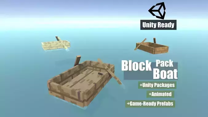 Block Pack Boat - block styled voxel boat Low-poly 3D model