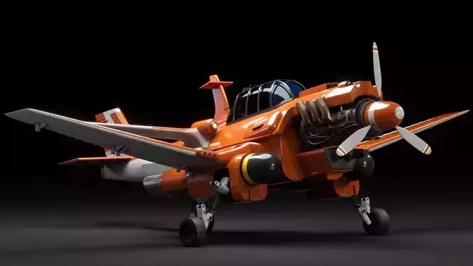 Aircraft orange toy airplane with propellers