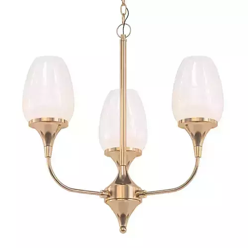 PRAISE three light chandelier in brass with frosted glass
