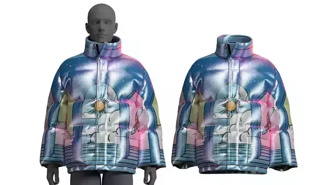 Multicolour Puffer Jacket Fitted to Gen8 Body Mesh 3D model