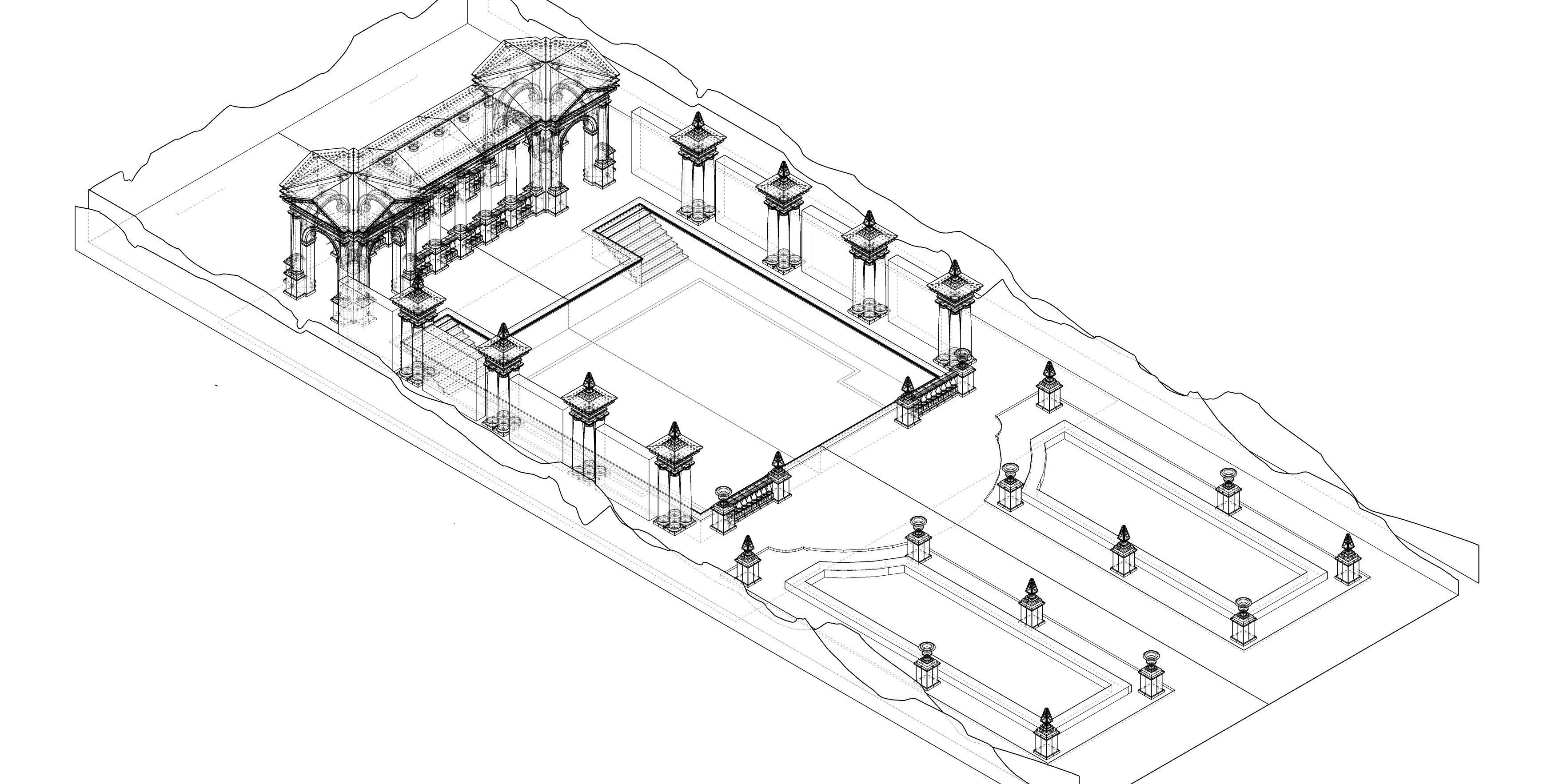 Exteriors swimming pool with classical columns Tuscan column  3D model_8