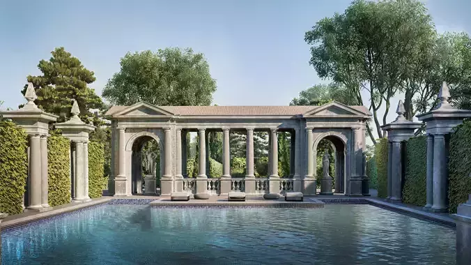 Exteriors swimming pool with classical columns Tuscan column  3D model
