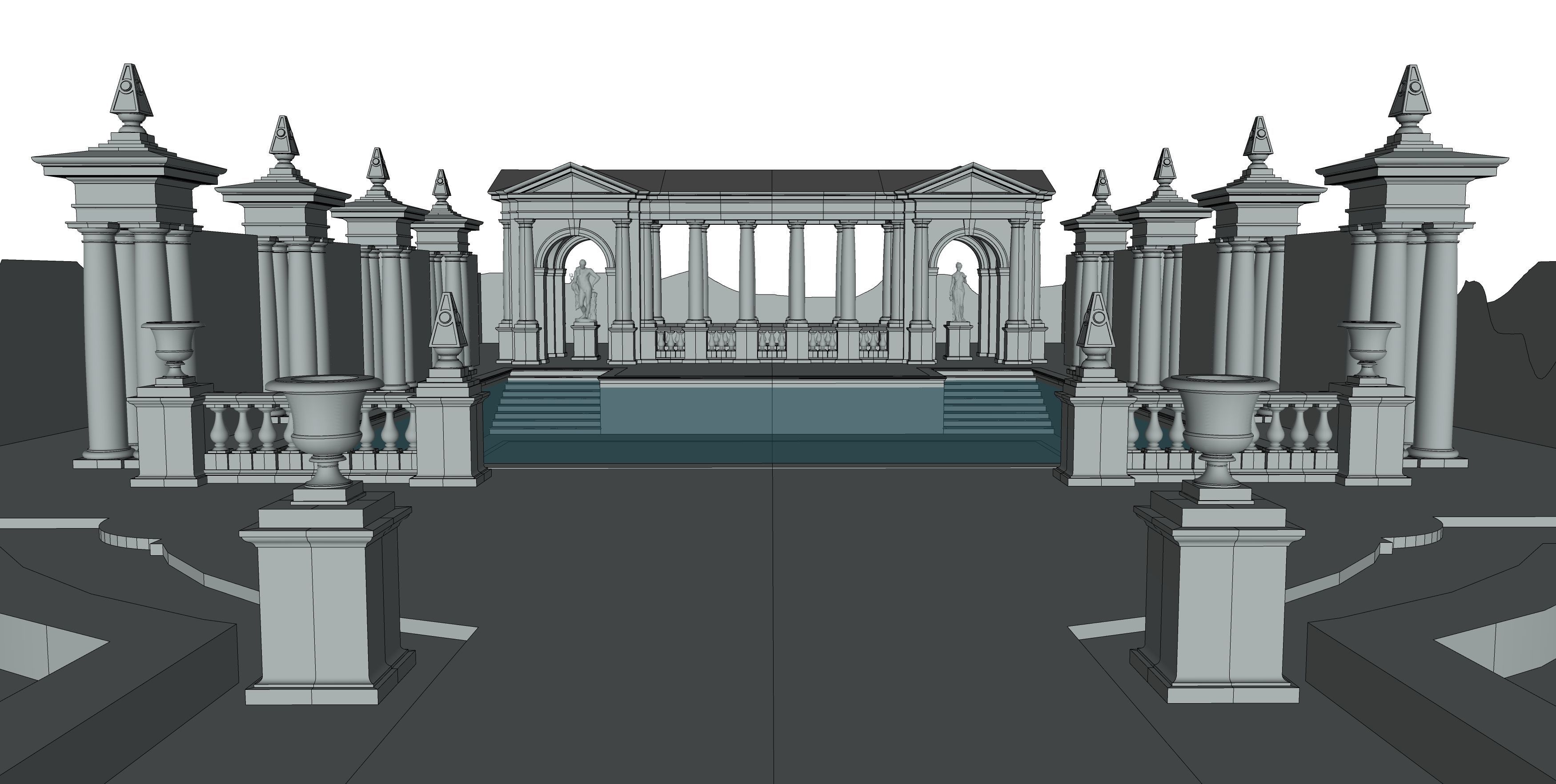Exteriors swimming pool with classical columns Tuscan column  3D model_7