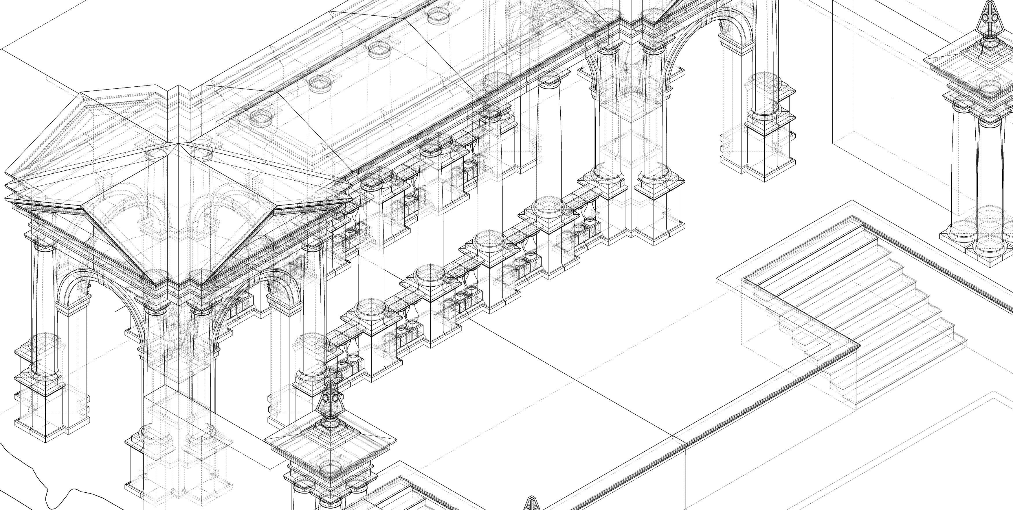 Exteriors swimming pool with classical columns Tuscan column  3D model_9