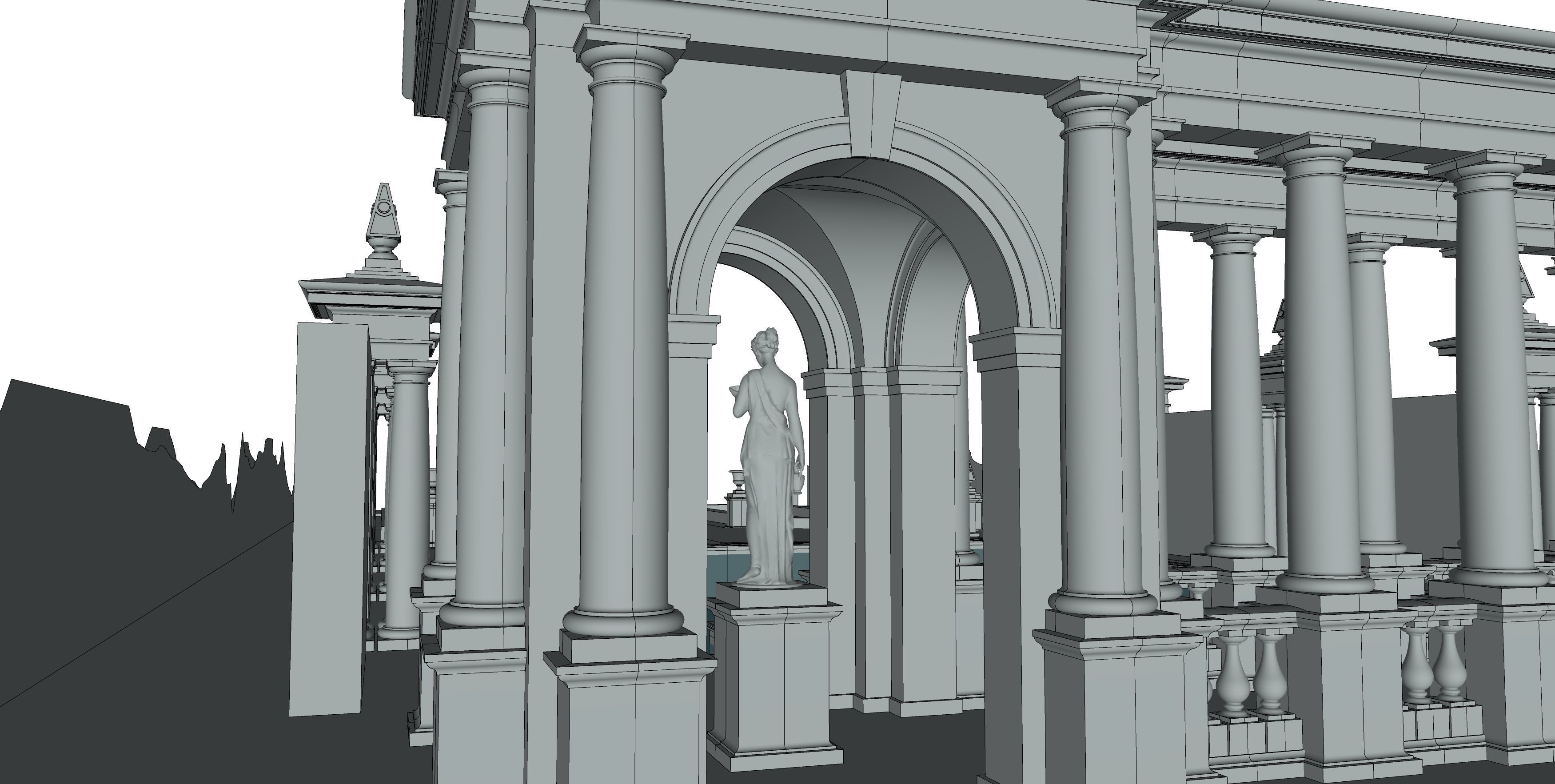 Exteriors swimming pool with classical columns Tuscan column  3D model_5