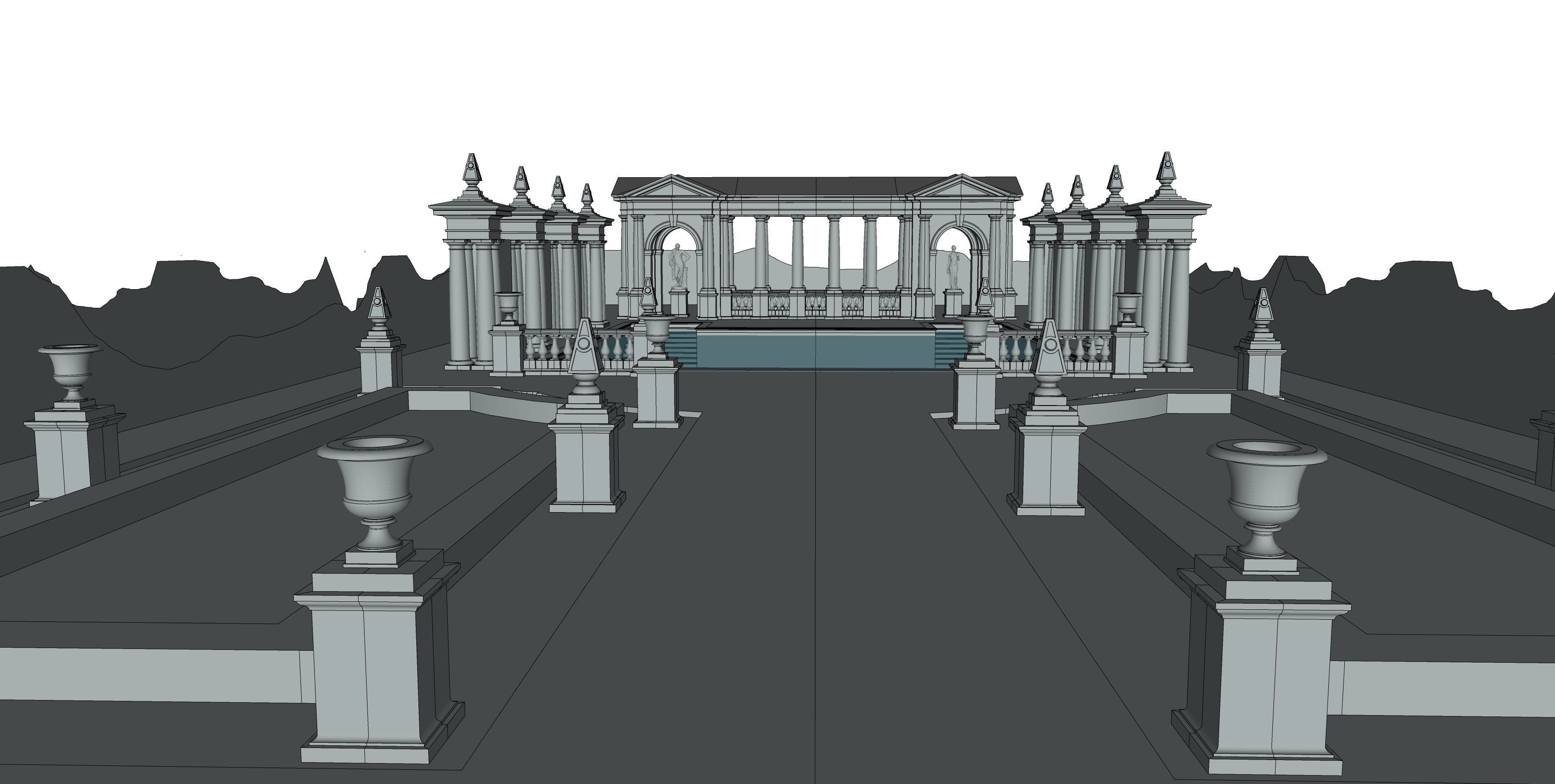 Exteriors swimming pool with classical columns Tuscan column  3D model_6