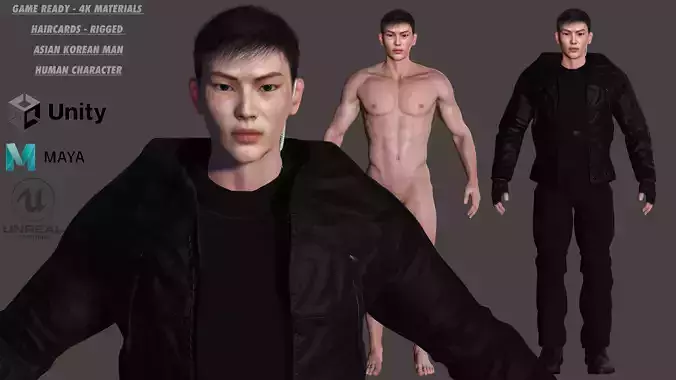 AAA 3D REALISTIC HUMAN CHARACTER - ASIAN KOREAN MAN Low-poly 3D model