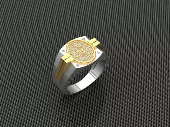 Rings gold and silver ring with diamonds 3D print model_0