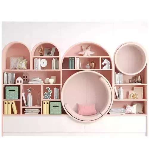 Children wall a wardrobe with decor and books