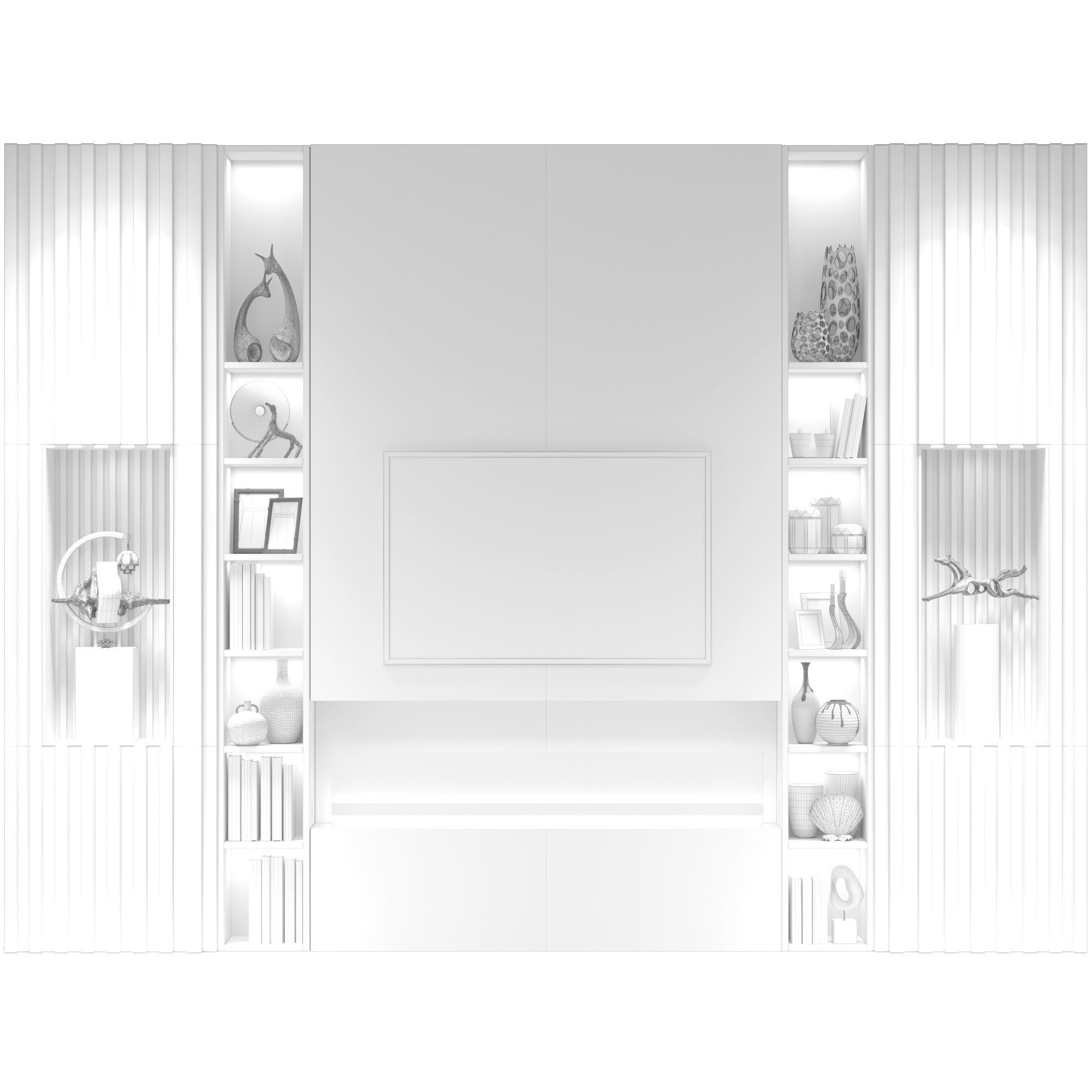 Wall with TV and decor 3D model_1