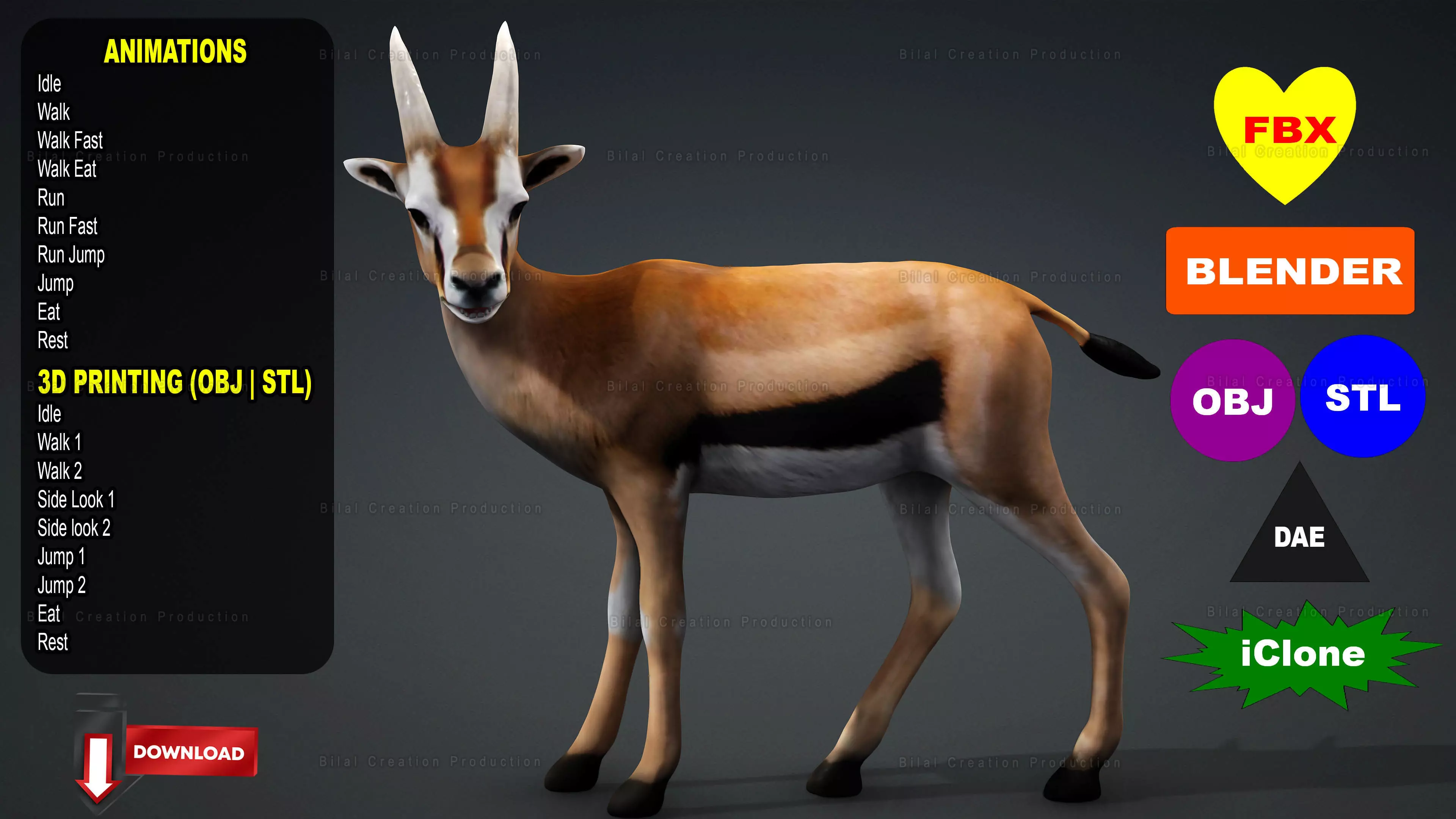 Deer with Animation 10 Low-poly 3D model_0
